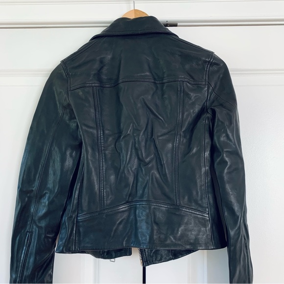 All Saints Dalby Leather Jacket Black Moto Biker Asymmetric Zip Slim Fit Size 4 - Picture 4 of 9